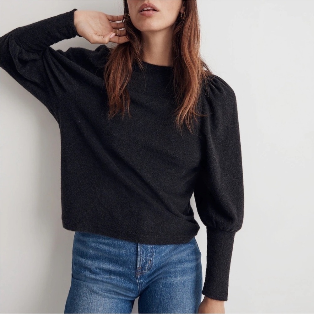 Madewell Charcoal Brush Cotton Puff Sleeve Top